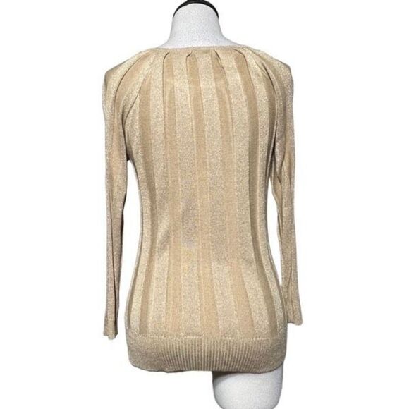 Joseph A NWT Long Sleeve Ribbed Metallic Gold Sweater Petite Small - Picture 3 of 5